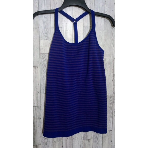 ATHLETA Tank Top‎ Racerback Activewear Built In Bra Blue Stripe Size Medium - Picture 1 of 5